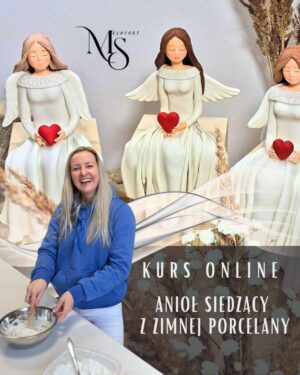 kurs z zimnej porcelany siedzący anioł